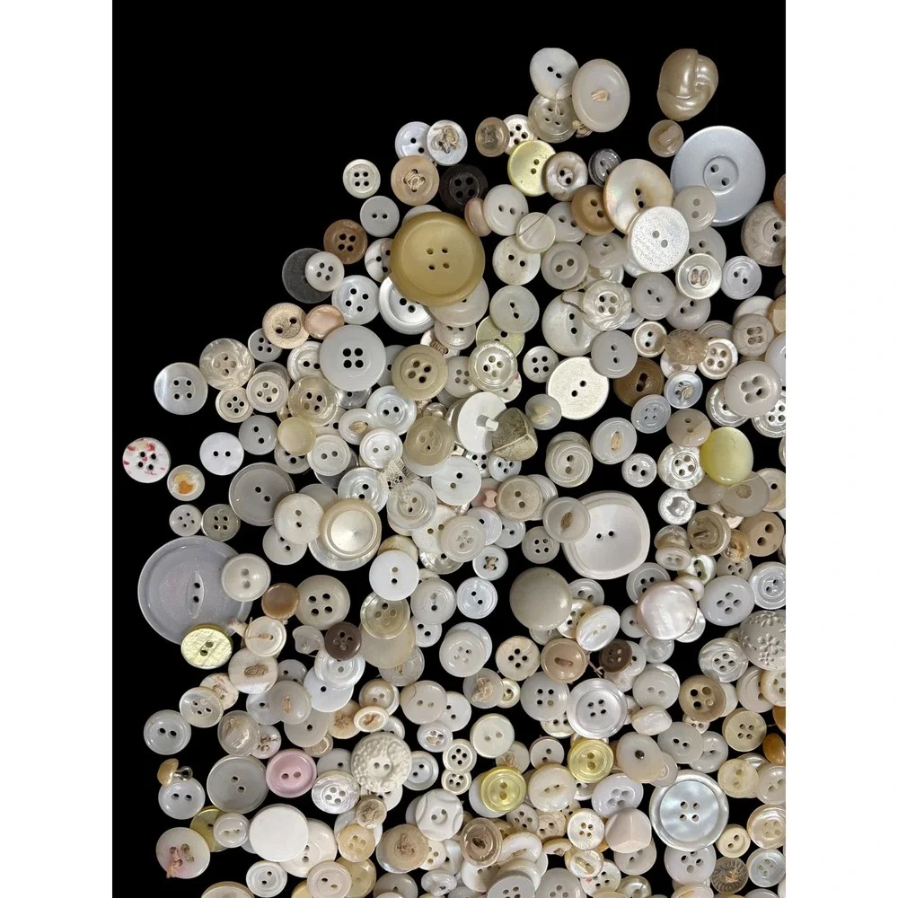 Vintage Button Lot Over 500 White Cream Neutral Craft Sewing